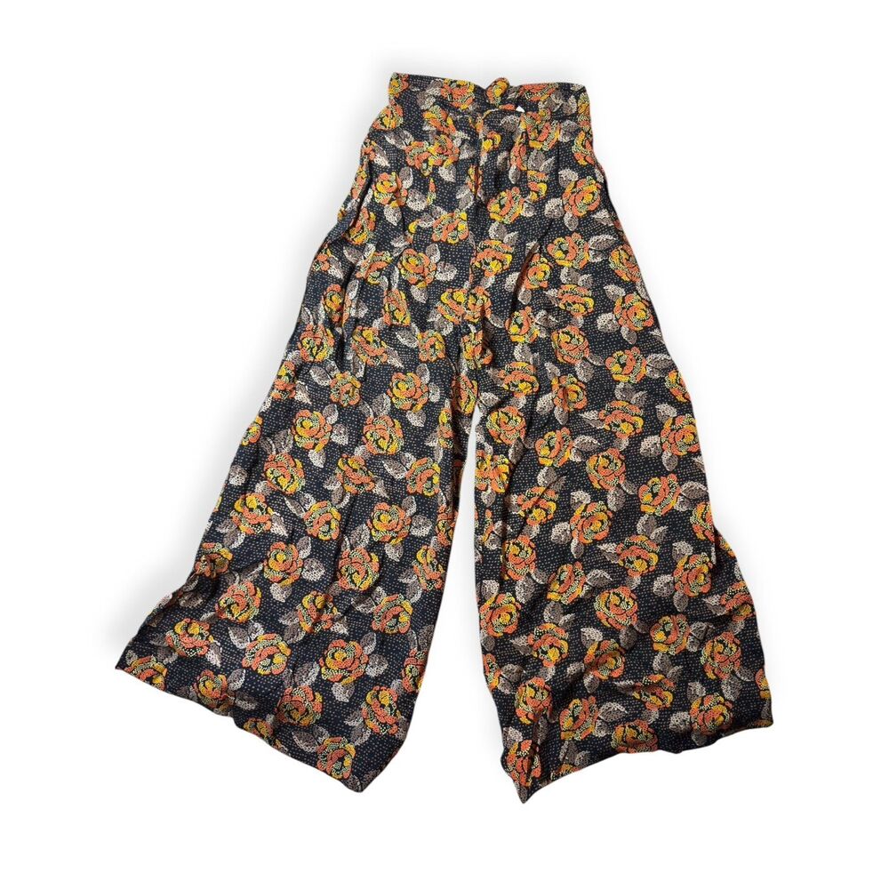 Retro Bohemian Style Wide Leg Palazzo Pants Floral Print Flowy‎ Beach Size 11